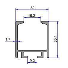 1655 ჩამოსაკიდი კარის რელსი 1,7mm ალუმინის ფერი